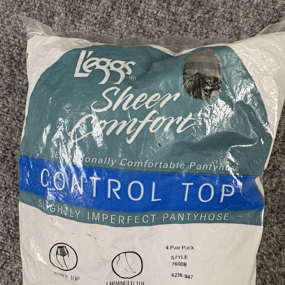 Vintage Y2K L'eggs Sheer Comfort Control Top Pantyhose Size B Jet Black 4 Pair